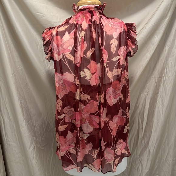Zimmermann Silk Concert Burgundy Peonies Flutter Sleeve Tank - Picture 7 of 13